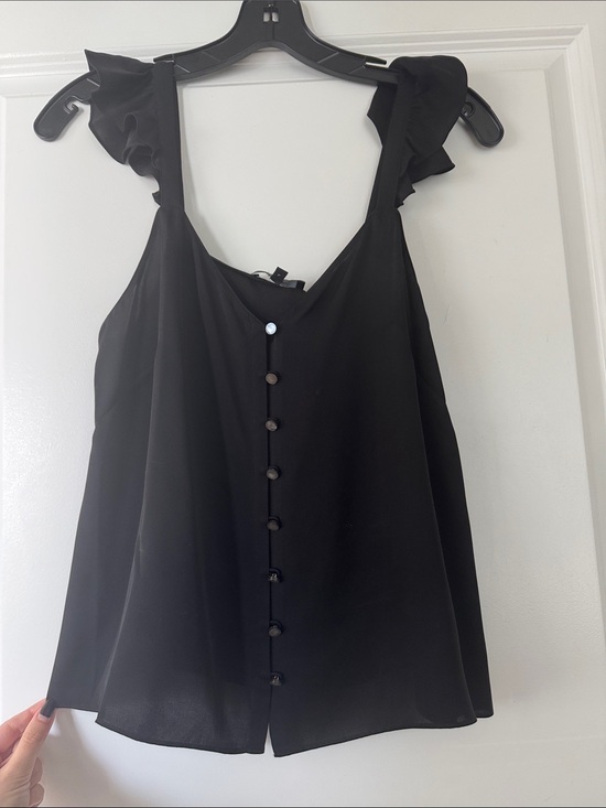 Theory Tops - NWT 100% Silk Theory Black Ruffle-Strap Button-Front Camisole